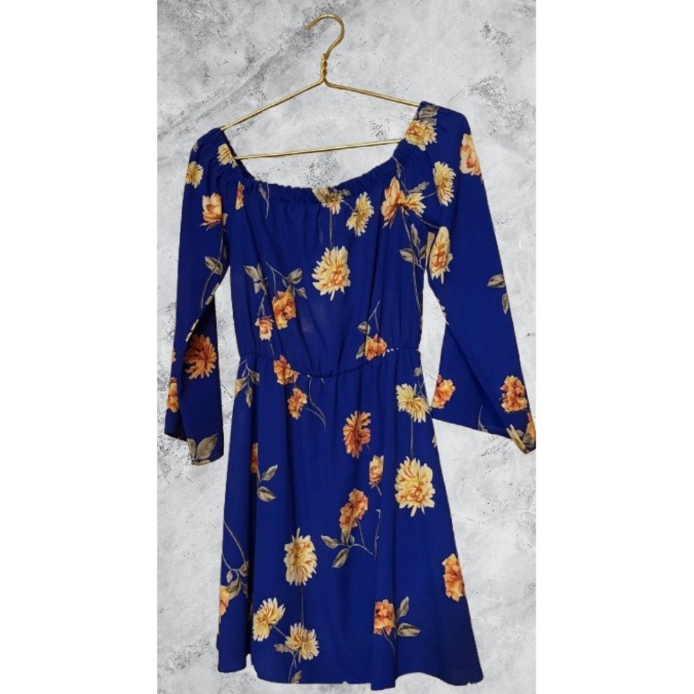 Altar'd State Blue Floral Off Shoulder Mini Dress Long Sleeve Small D71157-01